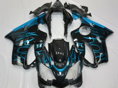 Meilleurs Carénages Moto Honda CBR600 F4i 2004-2007 - Noir Brillant Bleu Clair Flamme