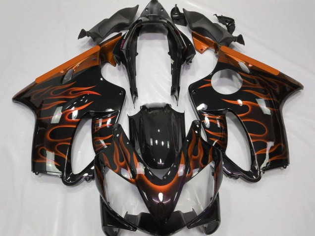 Carénages Moto Honda CBR600 F4i 2004-2007 - Noir Brillant Orange Flamme