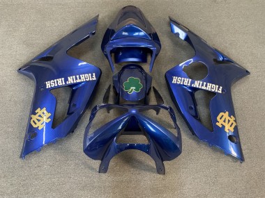 Meilleurs Carénages Moto Kawasaki ZX6R 2003-2004 - Bleu Vert Or Blanc Fighting Irish