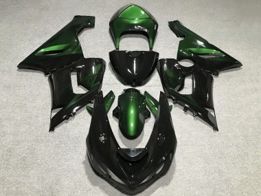 Meilleurs Carénages Moto Kawasaki ZX6R 2005-2006 - Vert Noir Brillant