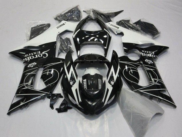 Carénages Moto Kawasaki ZX6R 2005-2006 - Noir Brillant Blanc Corona Extra Tribal