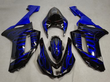 Meilleurs Carénages Moto Kawasaki ZX6R 2007-2008 - Noir Bleu Flamme
