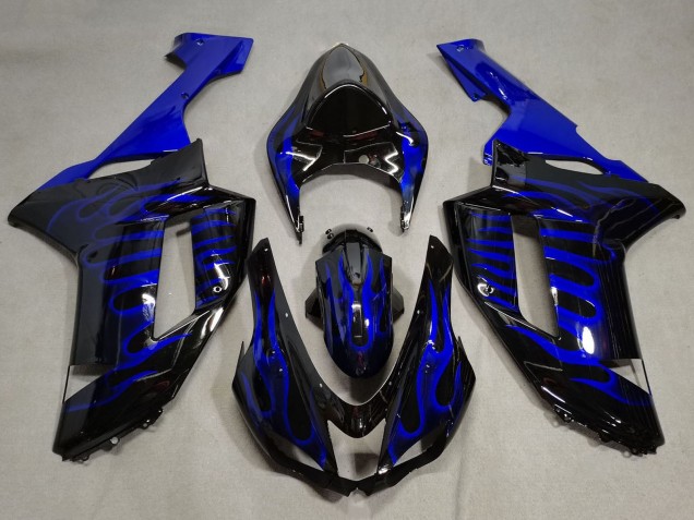 Carénages Moto Kawasaki ZX6R 2007-2008 - Noir Bleu Flamme