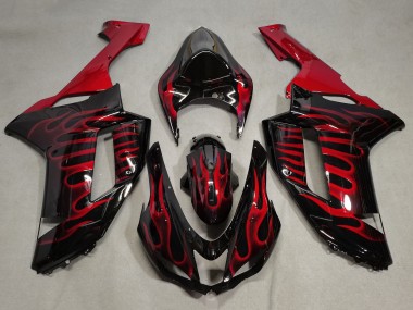 Meilleurs Carénages Moto Kawasaki ZX6R 2007-2008 - Noir Rouge Flamme