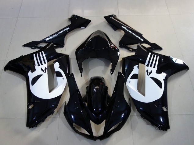 Carénages Moto Kawasaki ZX6R 2007-2008 - Noir Blanc Crâne