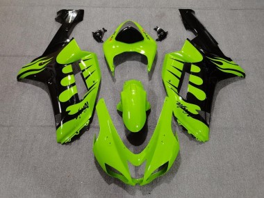 Meilleurs Carénages Moto Kawasaki ZX6R 2007-2008 - Vert Noir Flamme