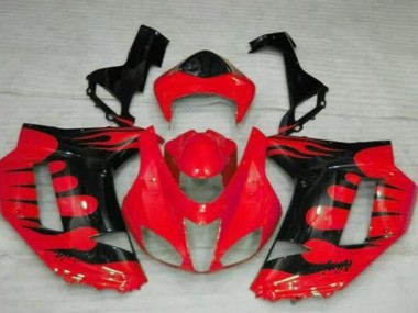 Meilleurs Carénages Moto Kawasaki ZX6R 2007-2008 - Rouge Noir Flamme
