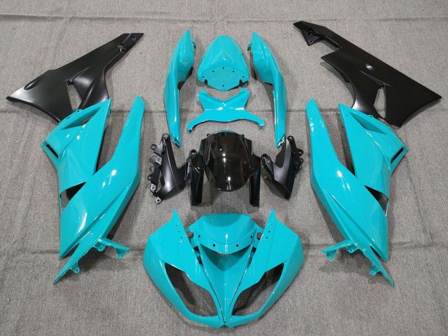 Carénages Moto Kawasaki ZX6R 2007-2008 - Turquoise Bleu Noir Noir Mat