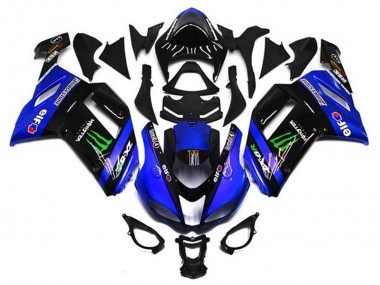 Meilleurs Carénages Moto Kawasaki ZX6R 2007-2008 - Bleu Noir Vert Monstre