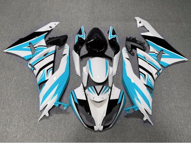 Carénages Moto Kawasaki ZX6R 2009-2012 - Blanc Bleu Clair Noir