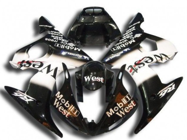 Carénages Moto Yamaha YZF R6 2003-2004 - Noir Brillant Blanc Mobil West Michelin
