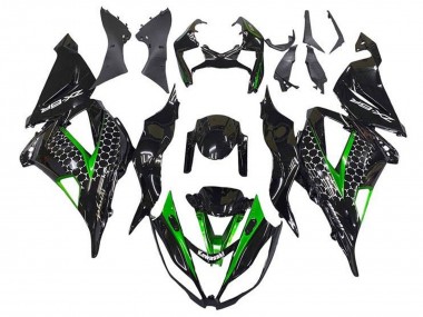 Meilleurs Carénages Moto Kawasaki ZX6R 2013-2018 - Noir Brillant Vert Blanc Rayon de Miel