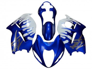 Meilleurs Carénages Moto Suzuki GSXR1000 1996-2007 - Blanc Bleu Chrome Flamme