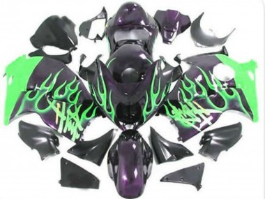 Meilleurs Carénages Moto Suzuki GSXR1000 1996-2007 - Noir Brillant Vert Flamme