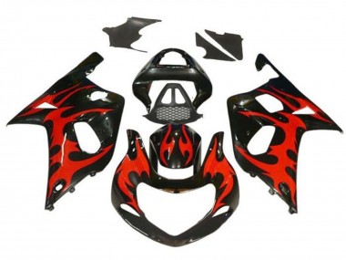 Meilleurs Carénages Moto Suzuki GSXR1000 2000-2002 - Noir Brillant Rouge Tribal