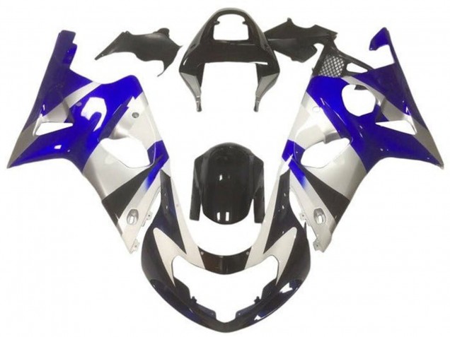Carénages Moto Suzuki GSXR1000 2000-2002 - Argent Bleu Noir Brillant