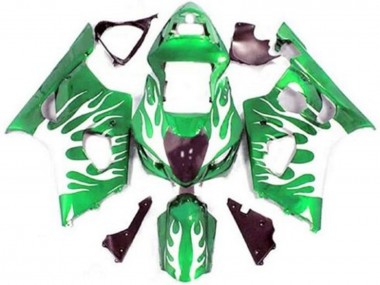 Meilleurs Carénages Moto Suzuki GSXR 1000 2003-2004 - Vert Blanc Flamme