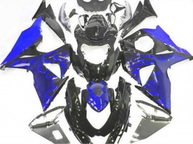 Meilleurs Carénage Moto Suzuki GSXR 1000 2009-2016 - Noir Brillant Bleu Flamme
