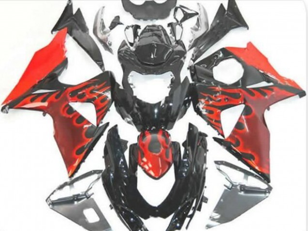 Carénages Moto Suzuki GSXR 1000 2009-2016 - Noir Brillant Rouge Flamme