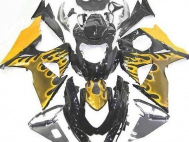 Meilleurs Carénages Moto Suzuki GSXR 1000 2009-2016 - Noir Brillant Jaune Flamme