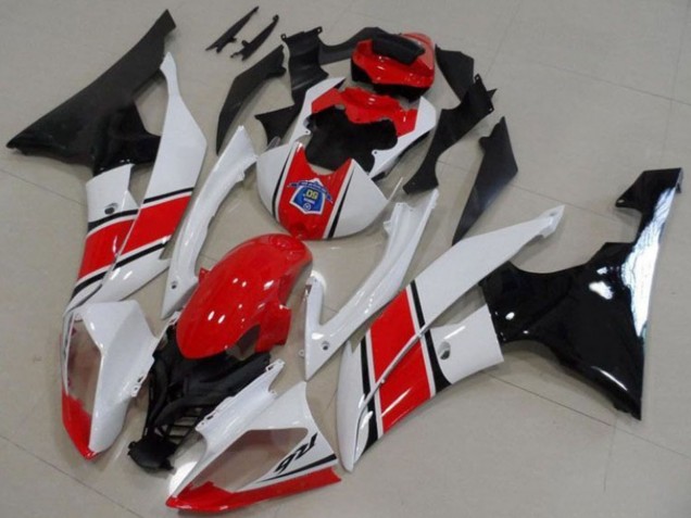 Plastique Moto ABS Yamaha YZF R6 2008-2016 - Blanc Rouge Noir Brillant