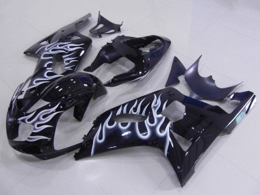 Meilleurs Carénages Moto Suzuki GSXR 600 / GSXR 750 2001-2003 - Noir Brillant Blanc Flamme