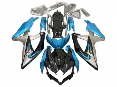 Meilleurs Carénages Moto Suzuki GSXR 600 / GSXR 750 2008-2010 - Bleu Clair Argent Noir Brillant