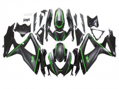 Meilleurs Carénages Moto Suzuki GSXR 600 / GSXR 750 2008-2010 - Noir Mat Vert Bande