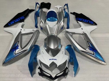 Meilleurs Carénages Moto Suzuki GSXR 600 / GSXR 750 2008-2010 - Blanc Argent Bleu Clair Noir