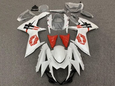 Meilleurs Carénages Moto Suzuki GSXR 600 / GSXR 750 2011-2024 - Blanc Rouge Lipstick Kiss