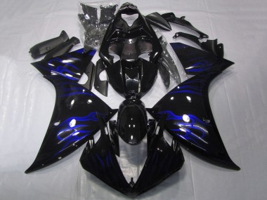Meilleurs Carénages Moto Yamaha YZF 1000 R1 2009-2011 - Noir Brillant Bleu Flamme