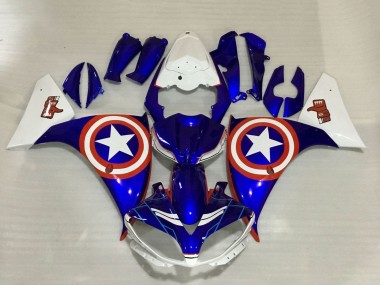Meilleurs Carénages Moto Yamaha YZF 1000 R1 2009-2011 - Bleu Blanc Rouge Étoile Captain America