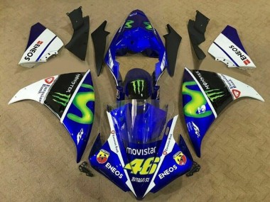 Meilleurs Carénages Moto Yamaha YZF 1000 R1 2009-2011 - Bleu Blanc Noir Vert MoviStar Monstre