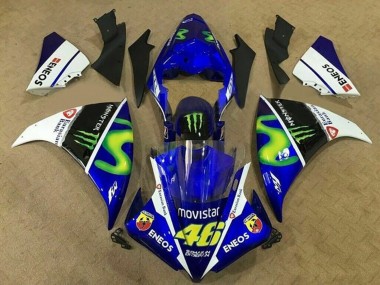 Meilleurs Carénages Moto Yamaha YZF 1000 R1 2012-2014 - Bleu Blanc Noir Vert MoviStar Monstre ENEOS