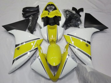 Meilleurs Carénages Moto Yamaha YZF 1000 R1 2012-2014 - Blanc Jaune Noir Mat