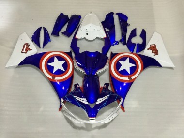 Meilleurs Carénages Moto Yamaha YZF 1000 R1 2012-2014 - Blanc Bleu Rouge Étoile Captain America