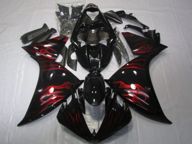 Meilleurs Carénages Moto Yamaha YZF 1000 R1 2012-2014 - Noir Brillant Rouge Flamme