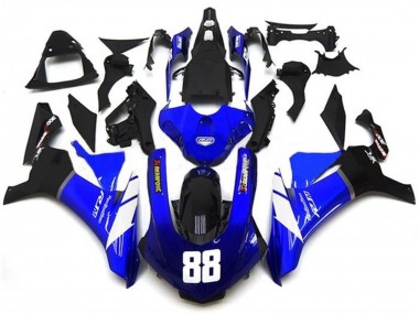 Meilleurs Carénages Moto Yamaha YZF 1000 R1 2015-2019 - Bleu Blanc Noir Brillant Akropovic