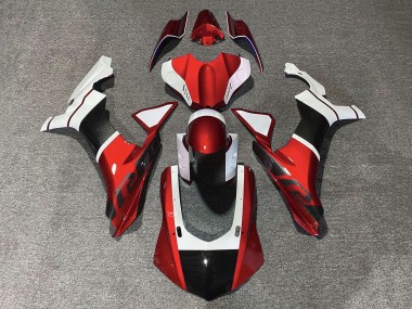 Meilleurs Carénages Moto Yamaha YZF 1000 R1 2015-2019 - Blanc Rouge Fausse Fibre de Carbone