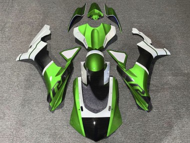 Meilleurs Carénages Moto Yamaha YZF 1000 R1 2015-2019 - Blanc Vert Fausse Fibre de Carbone