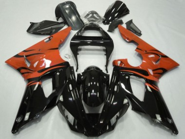Meilleurs Carénages Moto Yamaha YZF 1000 R1 2000-2001 - Orange Noir Brillant Flamme