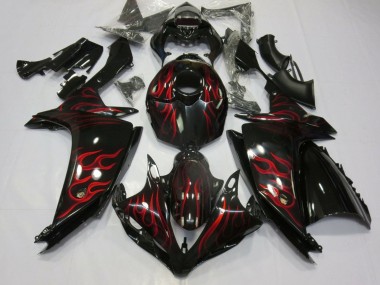Meilleurs Carénages Moto Yamaha YZF 1000 R1 2007-2008 - Noir Brillant Rouge Flamme