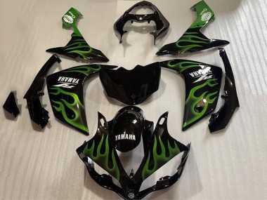 Meilleurs Carénages Moto Yamaha YZF 1000 R1 2007-2008 - Noir Brillant Vert Flamme