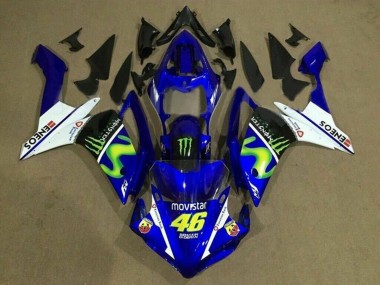 Meilleurs Carénages Moto Yamaha YZF 1000 R1 2007-2008 - Bleu Blanc Noir Vert MoviStar Monstre ENEOS