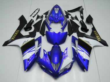 Meilleurs Carénages Moto Yamaha YZF 1000 R1 2007-2008 - Bleu Blanc Noir Or Décalque
