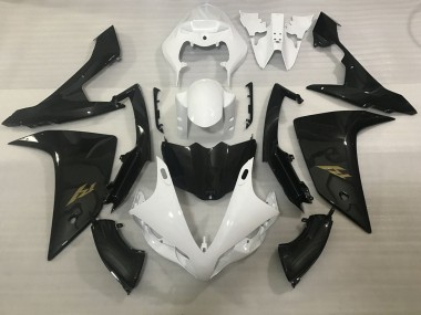 Meilleurs Carénages Moto Yamaha YZF 1000 R1 2007-2008 - Blanc Fausse Fibre de Carbone Or Décalque