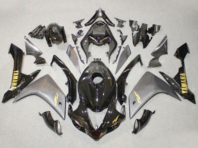 Carénages Moto Yamaha YZF 1000 R1 2007-2008 - Gris Noir Brillant Or Décalque