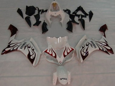 Meilleurs Carénages Moto Yamaha YZF 1000 R1 2007-2008 - Blanc Rouge Noir Flamme