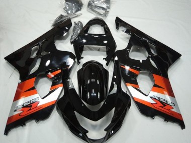 Meilleurs Carénages Moto Suzuki GSXR 600 / GSXR 750 2004-2005 - Noir Brillant Orange Blanc Décalque