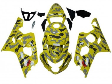 Meilleurs Carénages Moto Suzuki GSXR 600 / GSXR 750 2004-2005 - Jaune Noir Gris Camouflage